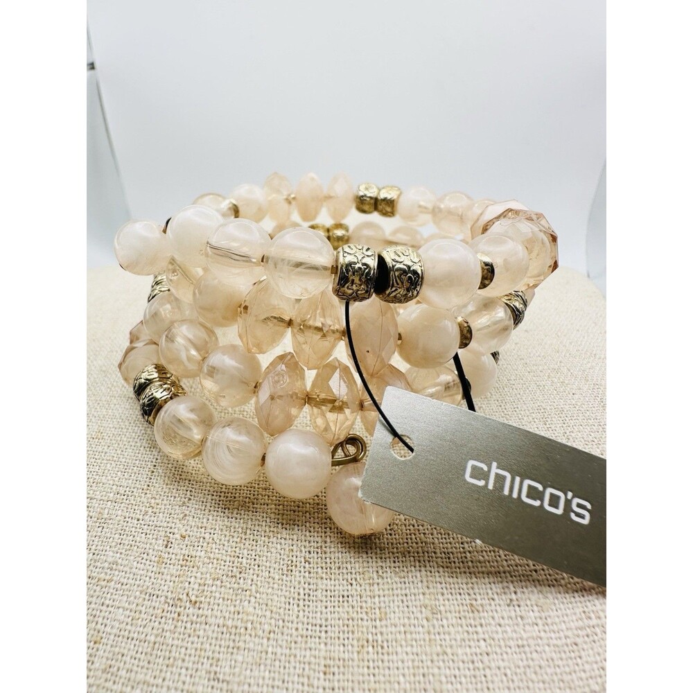 Chicos Beaded Wire Bracelet Gold Tone
